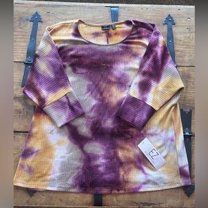 Nina Leonard Tie-Dye Waffle Knit Tunic - Burgundy & Mustard